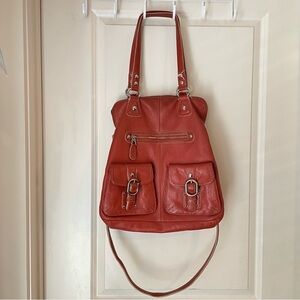 B. Makowsky Leather Large Tote Hobo Bag with Front Pockets Brick color